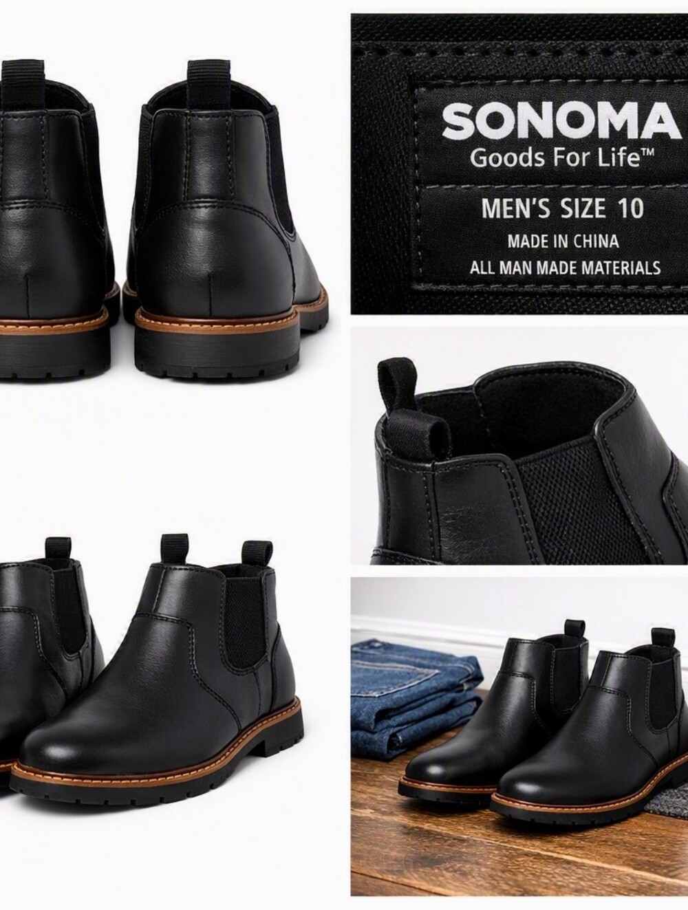 Sonoma Goods For Life Men's Black Chelsea Boots Pull-On Ankle Boots Size 10 W